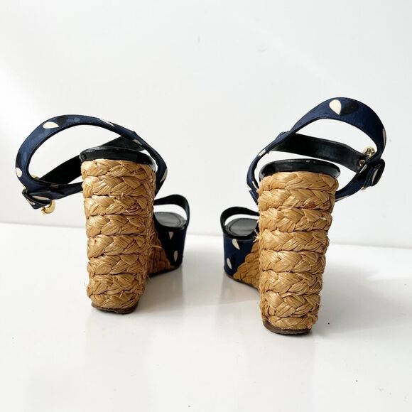 Louis Vuitton Navy Blue Fabric Braided Espadrille Wedges Heels Sandals Size 8.5 - Picture 9 of 15